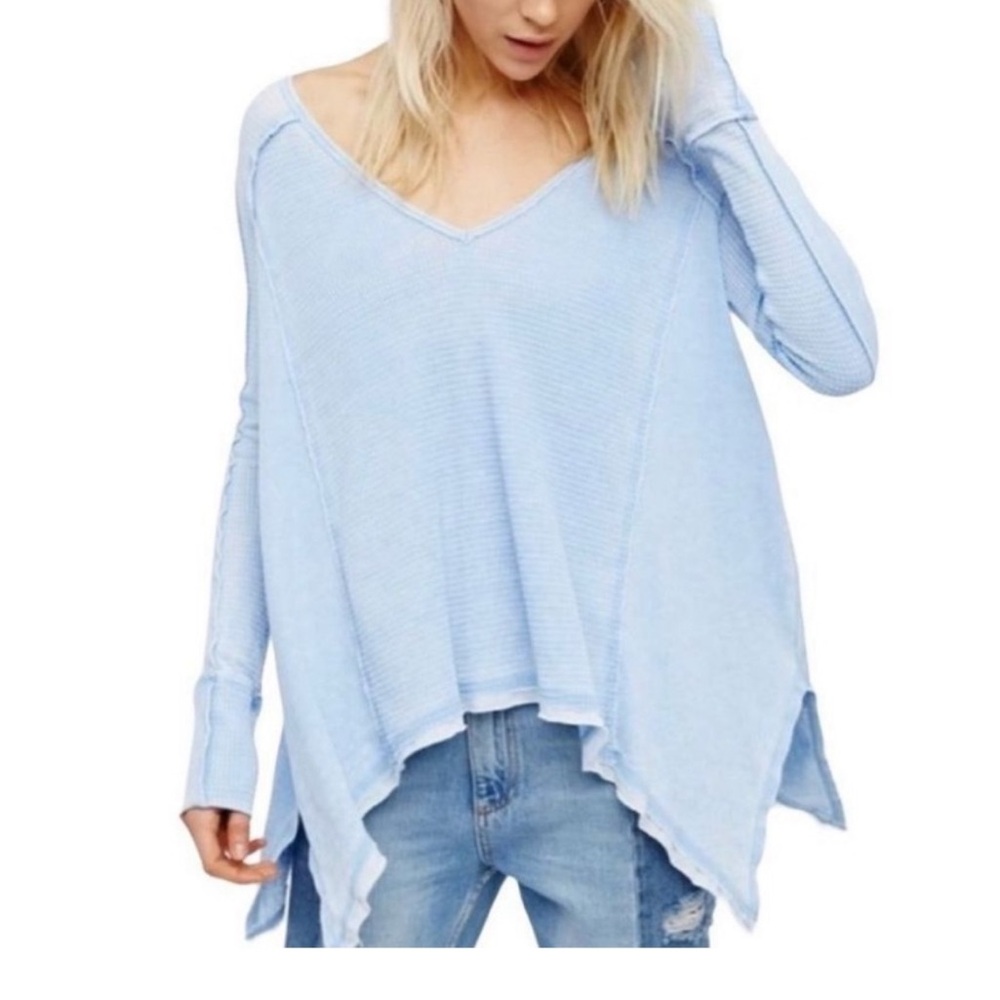 Free People Waffle Long sleeve. Light blue color
